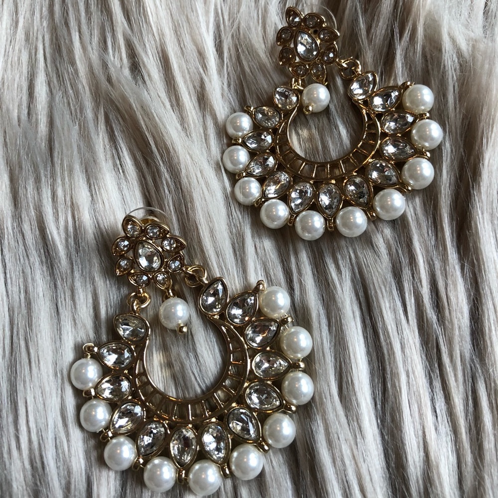 Gold and Pearl Statement Earrings - Picture 1 of 6